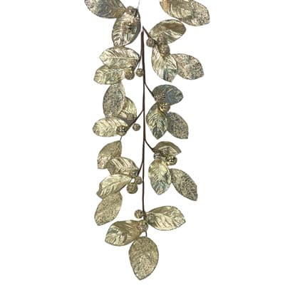 50" Icy Ice Metallic Magnolia Leaf Ball Garland